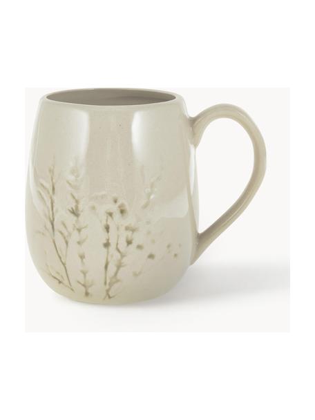 Tazza fatta a mano con motivo erbe Bea, Gres, Beige chiaro, Ø 10 x Alt. 11 cm, 400 ml