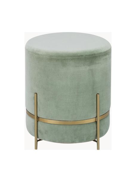 Puf de terciopelo Haven, Tapizado: terciopelo de algodón, Patas: metal con pintura en polv, Terciopelo verde salvia, dorado, Ø 38 x Al 45 cm
