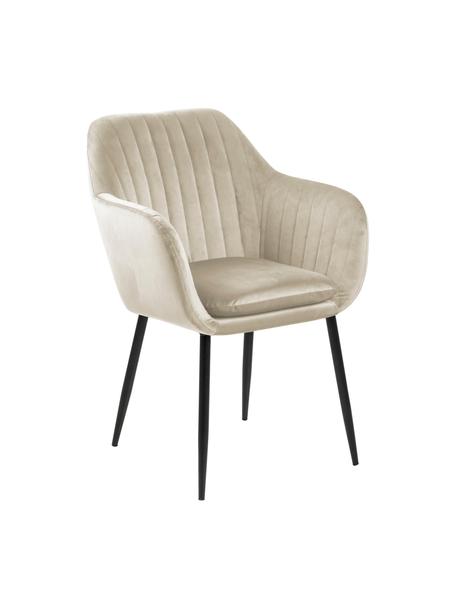 Sedia con braccioli in velluto e gambe in metallo Emilia, Rivestimento: velluto di poliestere Con, Gambe: metallo, verniciato, Velluto beige, nero, Larg. 57 x Prof. 59 cm
