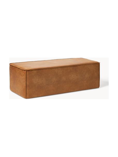 Banco tapizado en cuero reciclado Sanja, Tapizado: 70% cuero, 30% poliéster , Estructura: madera de pino maciza, ma, Patas: plástico Este producto es, Cuero marrón, An 122 x F 54 cm