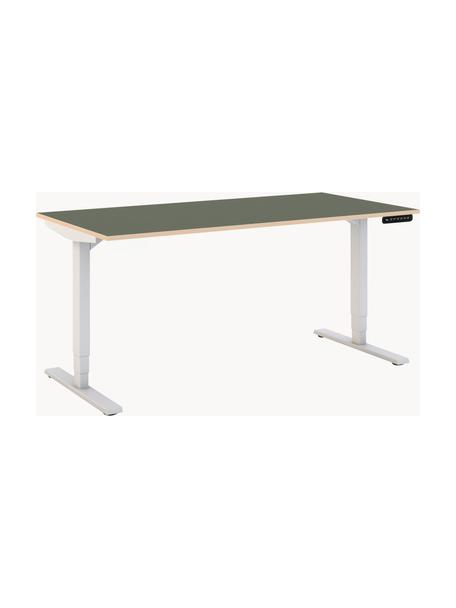 Höhenverstellbarer Schreibtisch Y-Line, Gestell: Metall, pulverbeschichtet, Tischplatte: Spanplatte, melaminharzbe, Olivgrün, Weiß, B 160 x T 80 cm