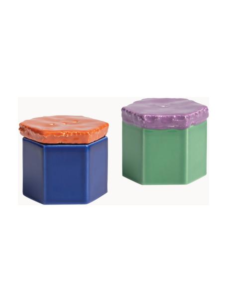 Zout- & peperstrooier Slate van dolomiet, 2-delig, Geglazuurd dolomiet, Lila, lichtgroen, donkerblauw, rood, B 6 x H 4 cm