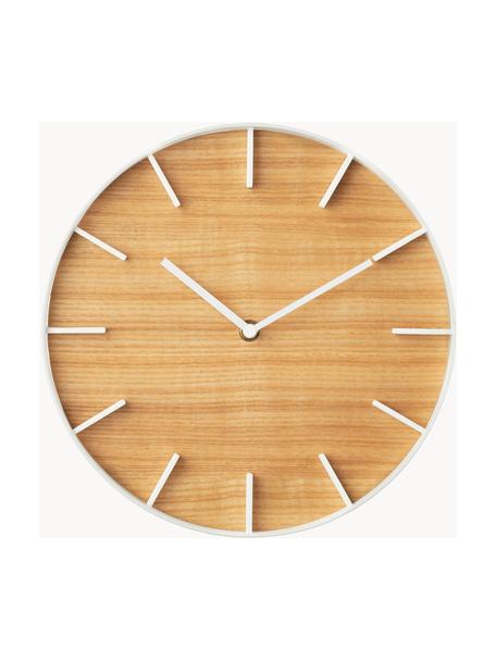 Horloge murale Rin, Blanc, bois clair, Ø 27 cm