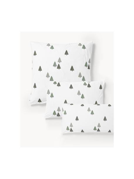 Funda de almohada de percal con estampado navideño Darina, Blanco, verde, gris, An 50 x L 70 cm