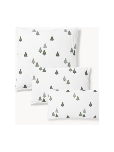 Taie d'oreiller en percale de coton avec sapins Darina, Blanc, vert, gris, larg. 50 x long. 70 cm