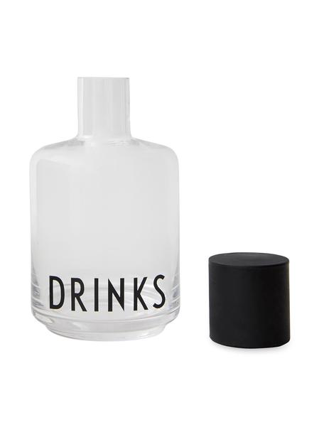 Bottiglia in vetro di design con scritta Drinks, 500 ml, Coperchio: silicone, Trasparente, nero, Alt. 18 cm