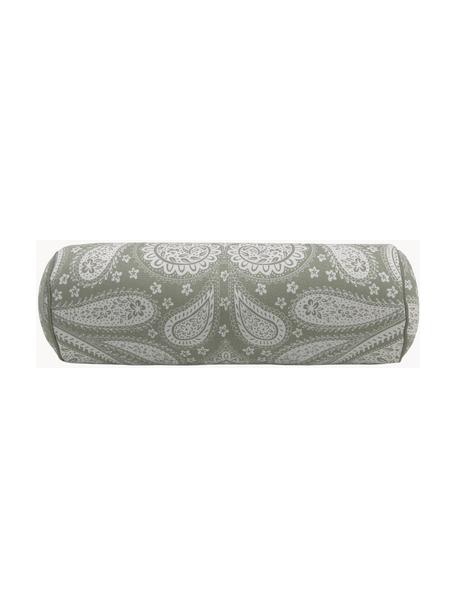 Traversin en coton bio à motif paisley Manon, Vert, Ø 18 x long. 50 cm