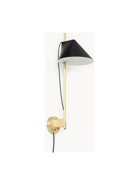 Dimbare LED wandlamp Yuh met timerfunctie, Lampenkap: gelakt aluminium, Zwart, messing, B 30 x H 63 cm