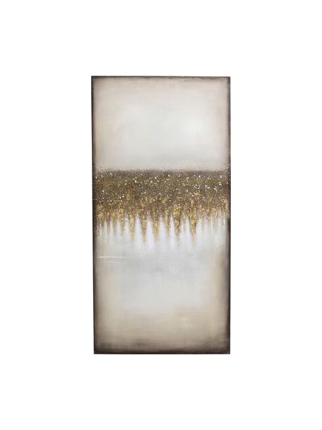 Quadro dipinto a mano Prato, Immagine: pittura acrilica su tela, Cornice: legno di abete, Bianco, dorato, Larg. 100 x Alt. 200 cm