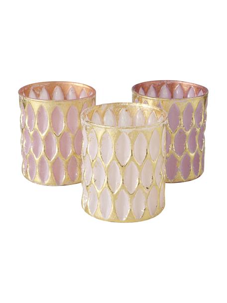 Komplet świeczników na tealighty Renuka, 3 elem., Szkło lakierowane, Odcienie różowego, Ø 8 x W 9 cm