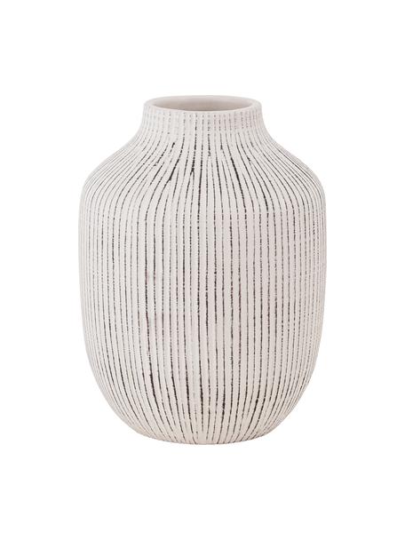 Steingut-Vase Cream mit Rillenmuster, Steingut, Weiß, Ø 15 x H 21 cm