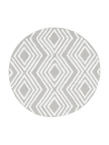 Tapis rond gris avec structure en relief tissé main Ziggy, 100 % coton, Gris, Ø 120 cm (taille S)