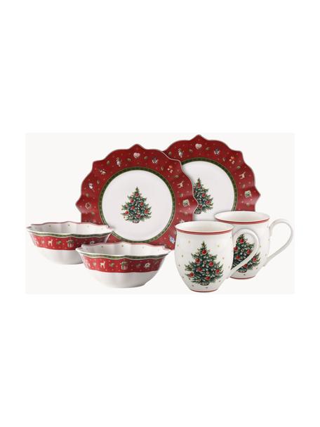 Serviesset Toy's Delight van porselein, 2 personen (set van 6), Premium porselein, Wit, rood, patroon, Set met verschillende formaten
