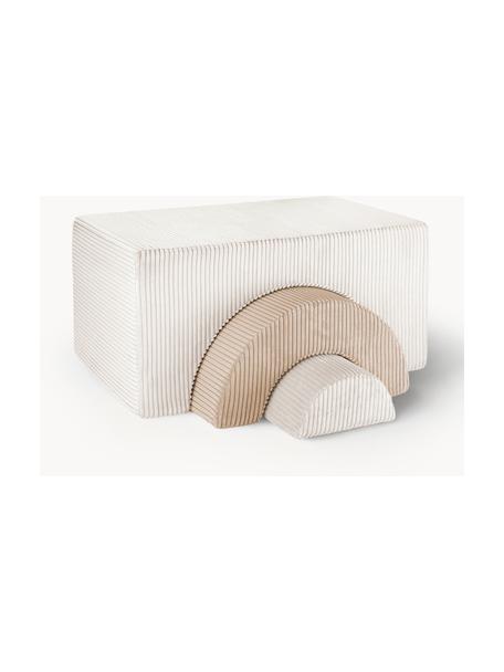 Poufs en velours côtelé Rainbow, 3 élém., Velours côtelé blanc, beige, larg. 75 x haut. 49 cm