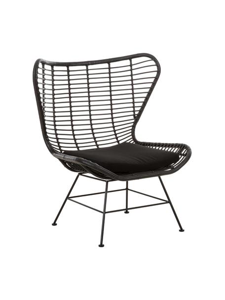 Poltrona intrecciata Costa, Seduta: intreccio in polietilene, Struttura: metallo verniciato a polv, Nero, Larg. 90 x Prof. 89 cm