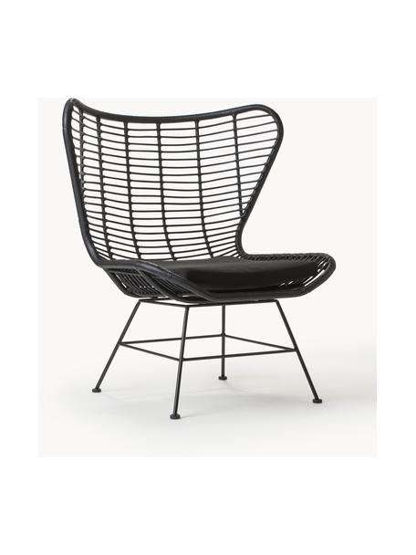 Polyrattan-Ohrensessel Costa, Sitzfläche: Polyethylen-Geflecht, Gestell: Metall, pulverbeschichtet, Schwarz, B 90 x T 89 cm