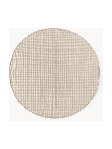 Tapis rond en laine tissé main Amaro, 67 % laine (certifiée RWS), 33 % coton

Les tapis en laine peuvent perdre des fibres lors des premières semaines et des peluches peuvent se former, ce phénomène est naturel et diminue à mesure de votre usage et du temps, Beige clair, blanc crème, Ø 150 cm (taille M)