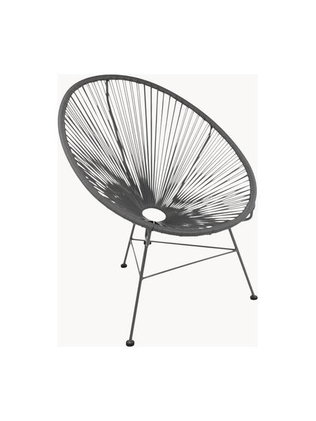 Loungefauteuil Bahia van kunststoffen vlechtwerk, Zitvlak: kunststof, Frame: gepoedercoat metaal, Donkergrijs, B 81 x D 73 cm
