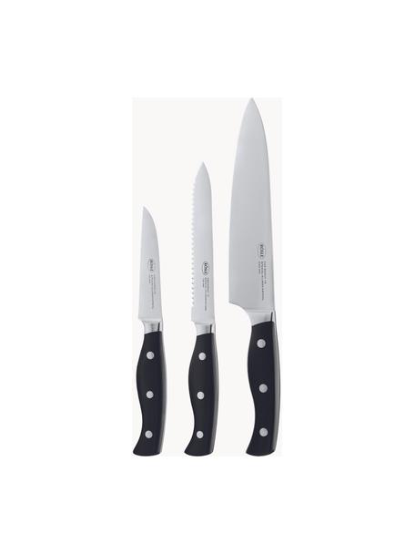 Set de cuchillos de acero inoxidable Pura, 3 uds., Acero inoxidable 18/10, Plateado, negro, Set de diferentes tamaños