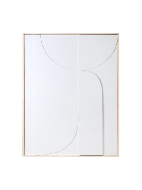 Decorazione da parete in rilievo incorniciata Betido, Struttura: legno di frassino, Bianco, legno di frassino, Larg. 100 x Alt. 123 cm