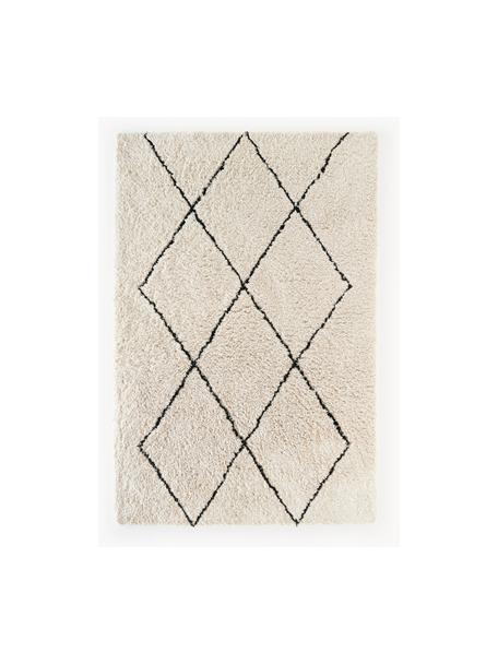 Flauschiger Hochflor-Teppich Nouria, handgetuftet, Flor: 100 % Polyester, Beige, Schwarz, B 80 x L 150 cm (Größe XS)