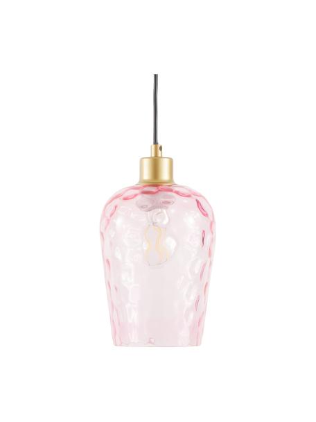 Kleine hanglamp Rania in oudroze, Lampenkap: glas, Baldakijn: gepoedercoat metaal, Decoratie: gepoedercoat metaal, Roze, goudkleurig, Ø 14 x H 20 cm