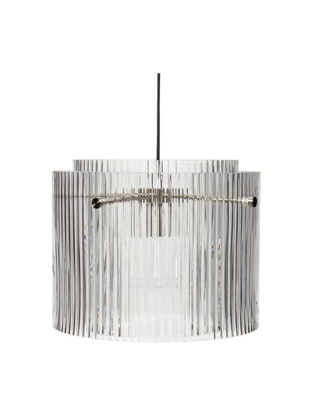Lampada a sospensione in vetro con superficie rigata Ripple, Paralume: vetro, Baldacchino: metallo ottonato, Trasparente, Ø 41 x Alt. 32 cm