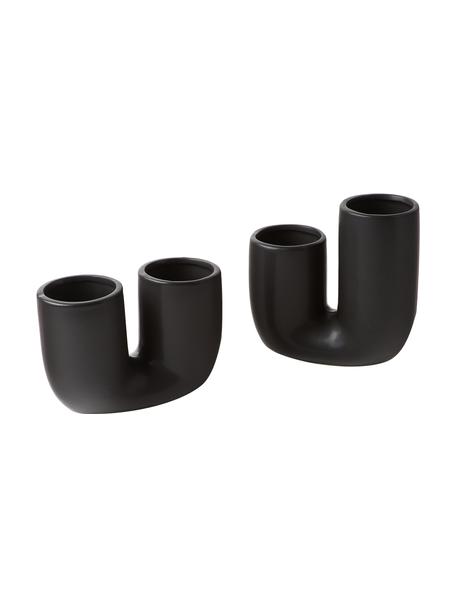 Set de jarrones artesanales de gres Filicio, 2 uds., Gres, Negro, Set de diferentes tamaños