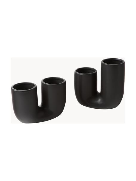 Vases design en grès noir faits main Filicio, 2 élém., Grès cérame, Noir, Lot de différentes tailles