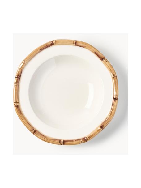 Assiette à soupe peinte à la main Bamboo, Céramique, Blanc cassé, beige, Ø 25 cm