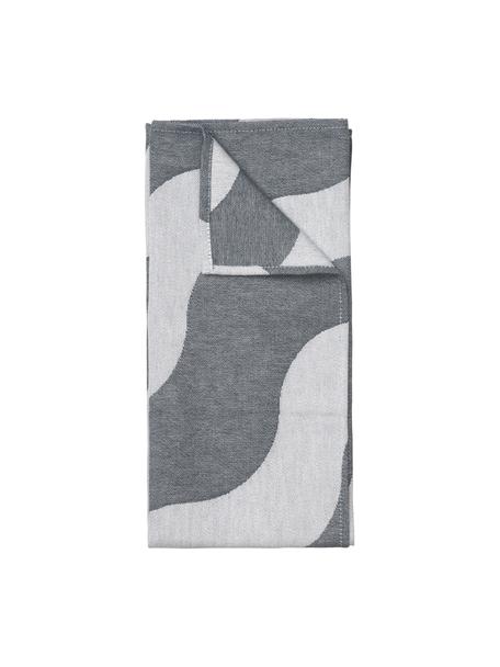 Katoenen theedoeken Tide in golflook, 2 stuks, 100% katoen, Donkergrijs, wit, B 50 x L 70 cm