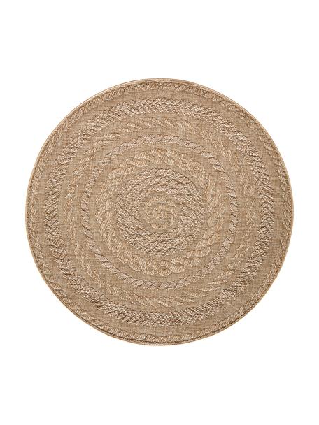 Rond in- & outdoor vloerkleed Almendro in jute look, 100% polypropyleen, Bruin, Ø 160 cm (maat L)