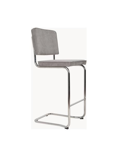 Taburete alto Ridge King Barstool, Asiento: 88% nylon, 12% poliéster, Patas: metal cromado, Gris claro, 48 x 113 cm