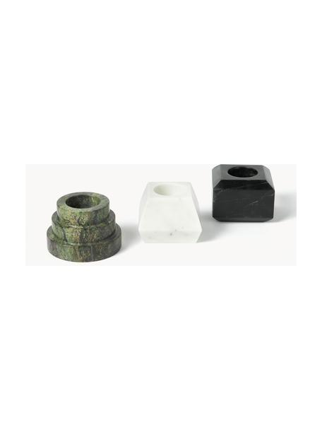 Portavelas de mármol Iseo, 3 uds., Mármol, Mármol verde claro, negro y Off White, Set de diferentes tamaños