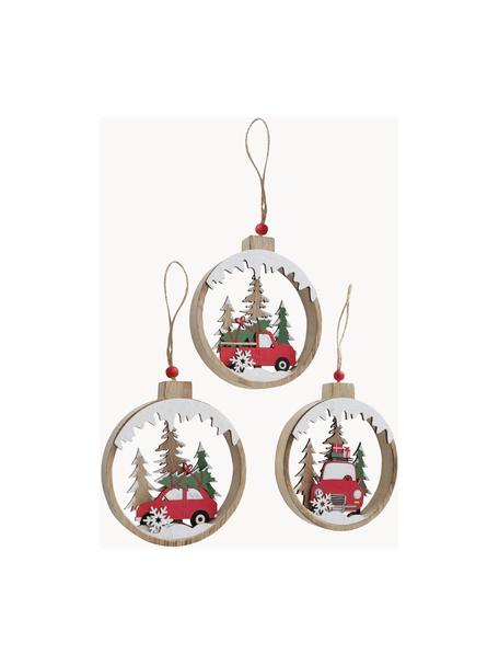 Adornos navideños Haldis, 3 uds., Figura: madera, Madera clara, multicolor, An 12 x Al 14 cm