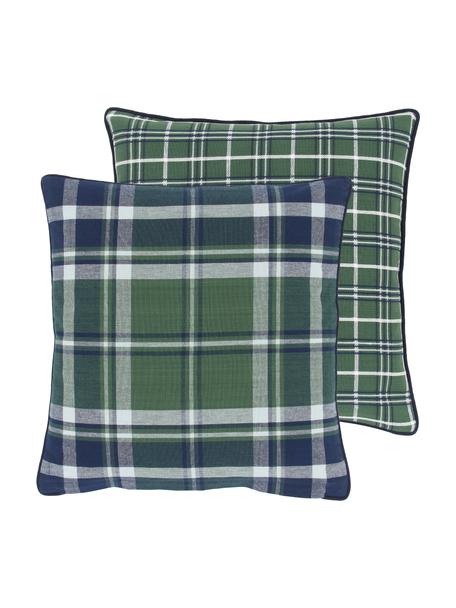 Dwustronna poszewka na poduszkę z lamówką Stirling, 100% bawełna, Zielony, ciemny niebieski, S 45 x D 45 cm