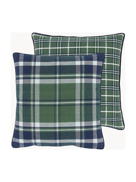 Dwustronna poszewka na poduszkę z lamówką Stirling, 100% bawełna, Zielony, ciemny niebieski, S 45 x D 45 cm