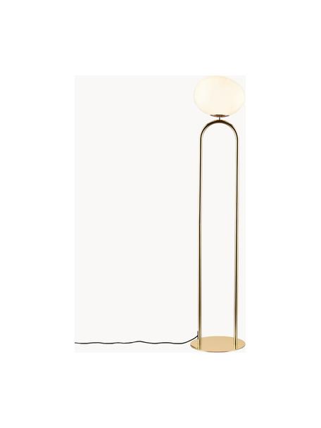 Kleine vloerlamp Shapes, Lampenkap: opaalglas, mondgeblazen, Crèmewit, messingkleurig, Ø 28 x H 135 cm