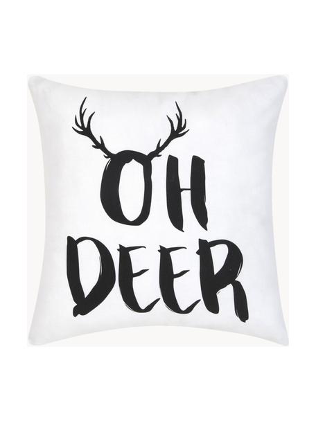 Kussenhoes Oh Deer met opschrift, 100% katoen, Zwart, wit, B 40 x L 40 cm