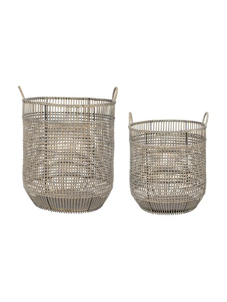 Set de cestas de bambú Eluminea, 2 uds., Estructura: metal recubierto, Marrón, Set de diferentes tamaños