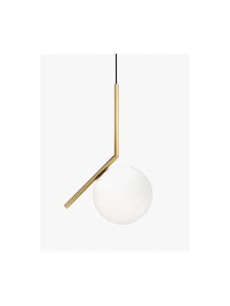 Kleine mondgeblazen hanglamp IC Lights, H 47 cm, Lampenkap: glas, Goudkleurig, wit, B 24 x H 47 cm