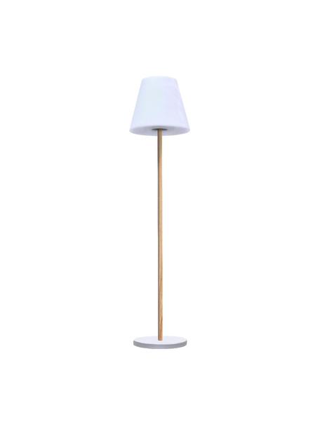 Lampada da terra solare dimmerabile con base in legno Standby, Paralume: polietilene, Base della lampada: legno, Bianco, marrone chiaro, Ø 34 x Alt. 150 cm