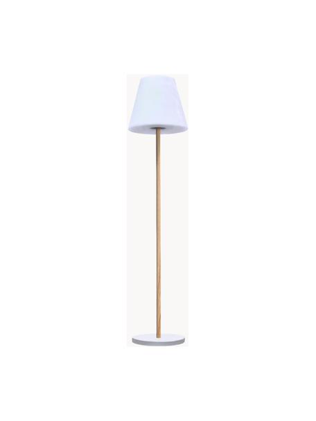 Lampada da terra solare con luce regolabile e base in legno Standby, Paralume: polietilene, Bianco, marrone chiaro, Ø 34 x Alt. 150 cm