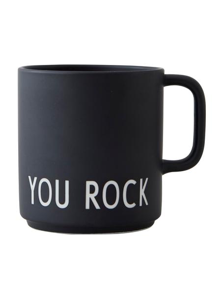 Designový kávový šálek s nápisem Favourite YOU ROCK, Kostní porcelán Fine Bone China, Černá, bílá, Ø 10 x V 9 cm, 250 ml