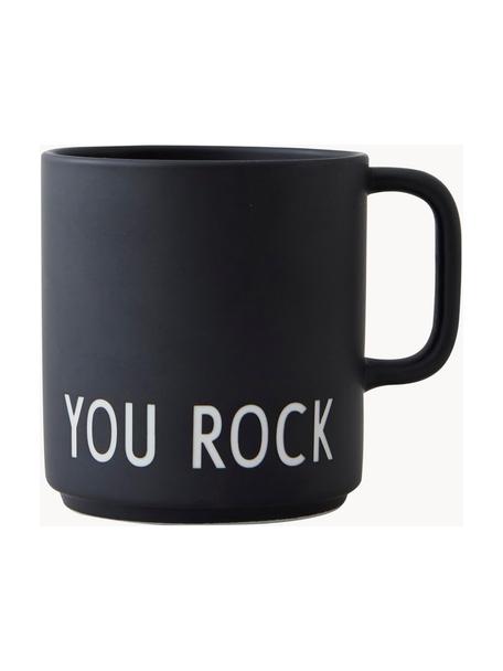 Design Kaffeetasse Favourite YOU ROCK mit Schriftzug, Fine Bone China (Porzellan), Schwarz (You rock), Ø 10 x H 9 cm, 250 ml