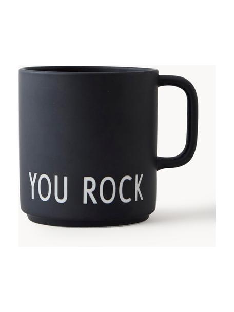 Design Kaffeetasse Favourite YOU ROCK mit Schriftzug, Fine Bone China (Porzellan), Schwarz (You rock), Ø 10 x H 9 cm, 250 ml