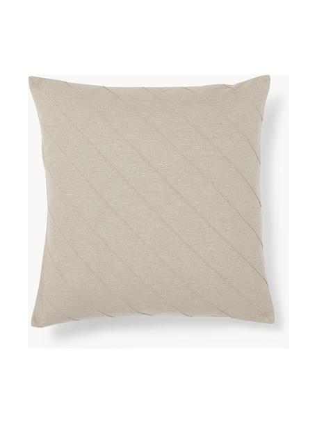 Copricuscino  con motivo strutturato in lino beige Malia, 60% lino, 40% cotone, Greige, Larg. 45 x Lung. 45 cm