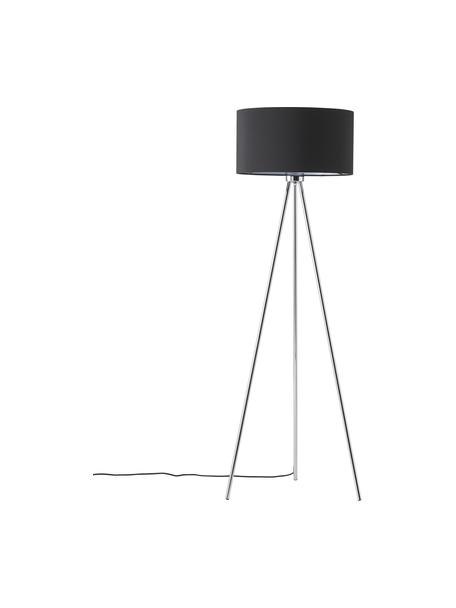 Lampadaire trépied Cella, Noir, couleur chrome, Ø 45 x haut. 147 cm