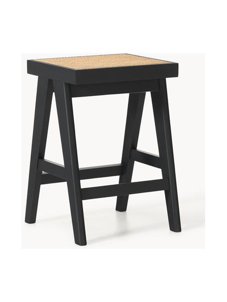 Taburete alto con tejido vienés Sissi, Estructura: madera de roble lacada, Asiento: ratán Este producto está , Negro, beige claro, An 46 x Al 65 cm