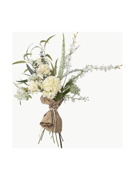 Bouquet de fleurs artificielles Symphonie, Plastique, polyester, métal, Tons verts et blancs, multicolore, long. 103 cm